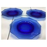 Three Blue Glass Plates, Approximately 8 Inches Wi