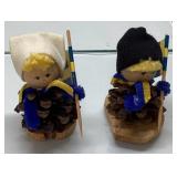 Two Handmade Pinecone Figures with Swedish Flags