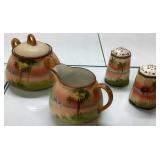 Nippon Palm Tree Cream and Sugar Set with Matching