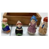 Hand-Painted Ceramic Figurines with Wooden Box