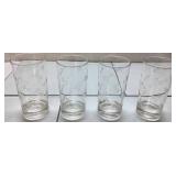 Four Clear Glass Etched Tumblers, 5 1/2 Inches Tal
