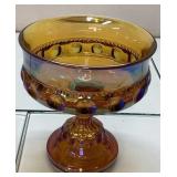 Amber-Colored Carnival Glass Compote Dish