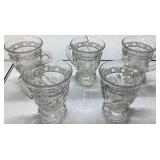 Five Clear Glass Punch Cups with Ornate Design