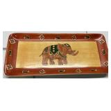 Rectangular Ceramic Platter with Painted Elephant