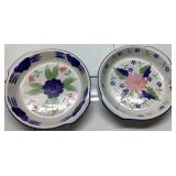 Two Hand-Painted Ceramic Dishes with Floral Motif,