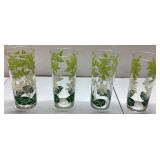 MCM Four Clear Glass Tumblers With Green Floral De