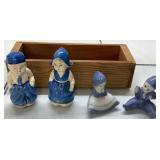 Hand-Painted Ceramic Figurines with Wood Box