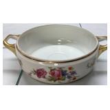 Porcelain Bowl With Gold Handles and Floral Design