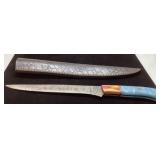 13 1/2-Inch Damascus Steel Knife with Custom Sheat