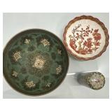Decorative Bowl, Plate, and Cloisonne Cylinder Set