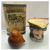 Home Made Ginger Wafers Tin, Ceramic Toby Jug, and
