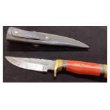 Damascus Steel Knife with Leather Sheath, Approx.