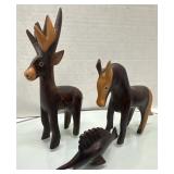 Handcrafted Wooden Animal Figurines Including Moos