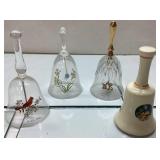 Four Decorative Bells, Glass and Ceramic, 5-6 Inch