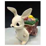 Ceramic Bunny Pulling Cart Figurine with Colorful