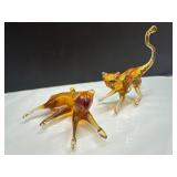 Amber-Colored Glass Cat Figurines