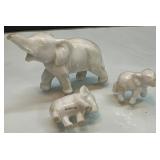 Three White Ceramic Elephant Figurines