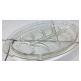 Glass Divided Relish Dish with Leaf Motif, Approxi