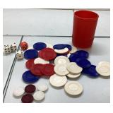 Miscellaneous Gaming Supplies with Dice, Chips, an