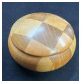 Handcrafted Wooden Bowl With Lid in Checkered Patt