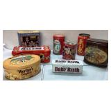 Nine Collectible Tins Featuring Various Brands