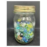 Ball Mason Jar Filled with Assorted Glass Marbles