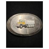 Vintage Dump Truck Belt Buckle with Silver and Yel
