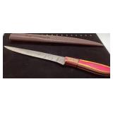 Damascus Steel Knife with Multicolor Handle and Le