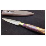 Custom Knife With Damascus Steel Blade and Leather