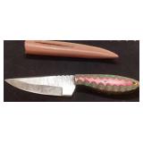 Custom Handmade Knife with Damascus Blade and Leat