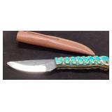 Handmade Knife with Textured Blade, Green Handle,