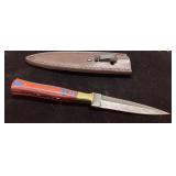 Handcrafted Damascus Steel Knife with Leather Shea