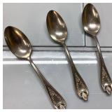 3 Vintage Silverplate Spoons with Ornate Handles