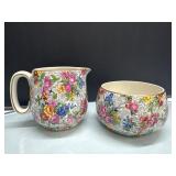 Floral Chintz Porcelain Creamer and Sugar Bowl Set