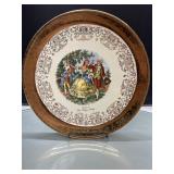 Decorative Plate with Gold Trim and Vintage-Style
