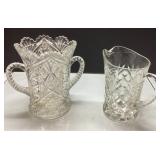 Pressed Glass Pitcher and Vase with Starburst Desi