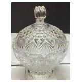 Crystal Lidded Bowl with Cut Design, 8 1/2 Inches