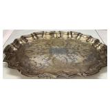 Silver-Plated Oval Tray with Ornate Detailing, 12