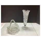 Cut Glass Vase and Handled Dish Set