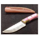 Fixed Blade Knife With Pink Handle and Leather She