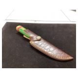 Fixed-Blade Knife with Colored Handle and Sheath