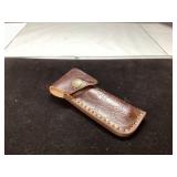 Pocket Knife with Yellow Handle and Brown Leather