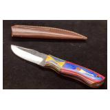 Handcrafted Knife with Colored Handle and Leather