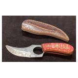 Fixed Blade Knife with Decorative Handle and Leath
