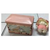 Decorative Pink Tin with Porcelain Figurine and Cl