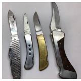 Four Folding Pocket Knives with Mixed Materials