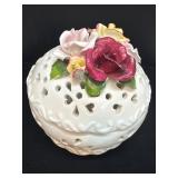 White Ceramic Lidded Box with Floral Accents