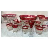 Red and Clear Glass Party Set with Punch Bowl, Cup