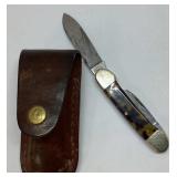 Pocket Knife with Multicolor Handle and Leather Ca