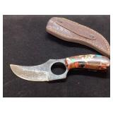 Knife with Multicolored Handle and Leather Sheath,